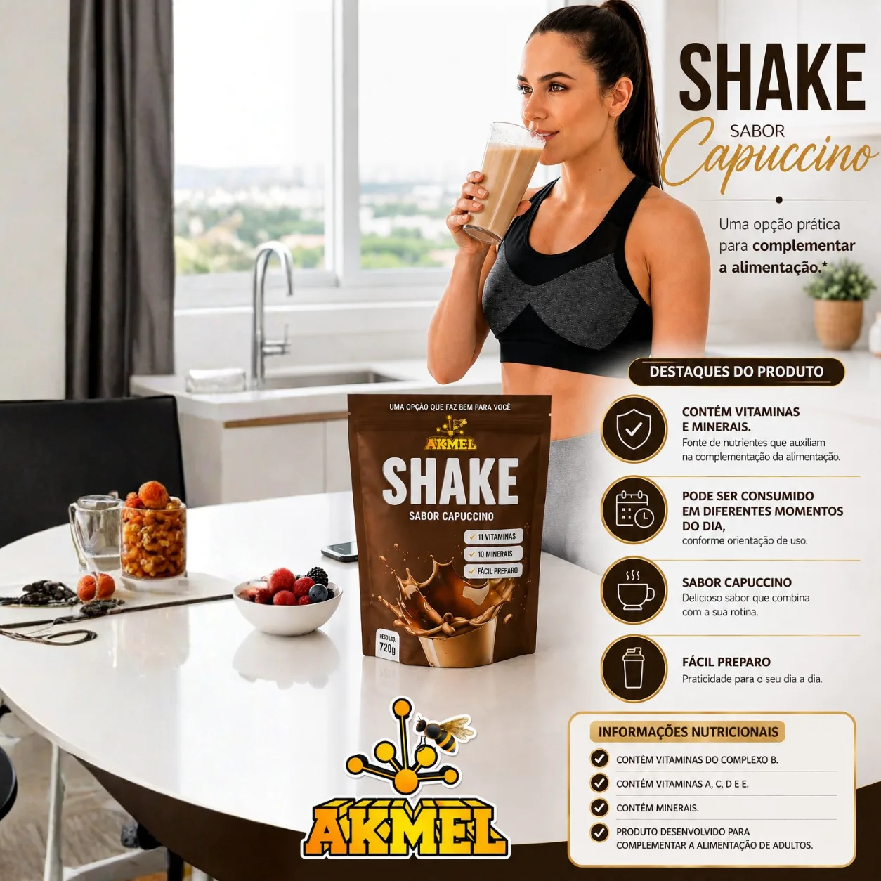 SHAKE AKMEL SABOR CAPUCCINO 300g