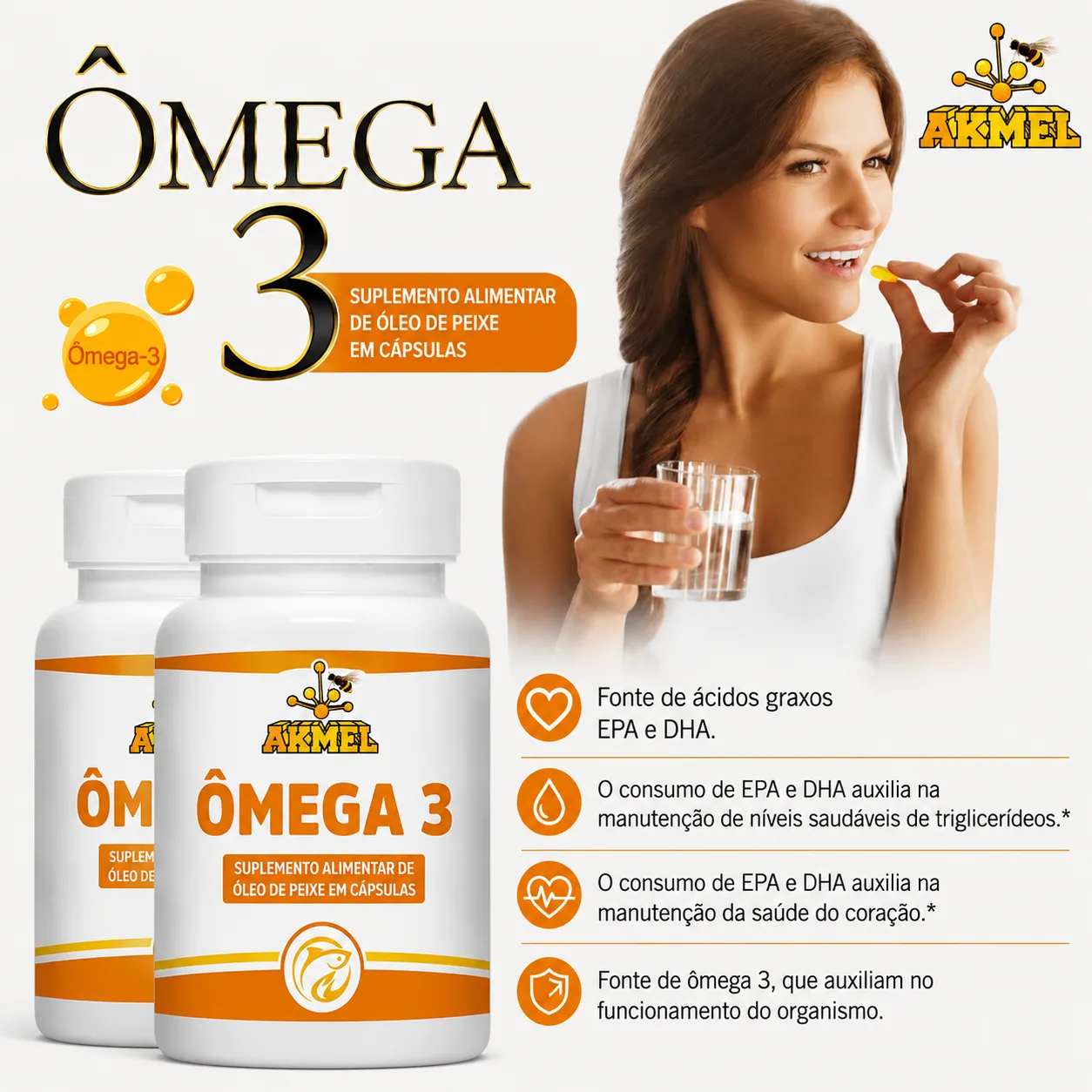 ÔMEGA 3 AKMEL COM 30 CÁPSULAS